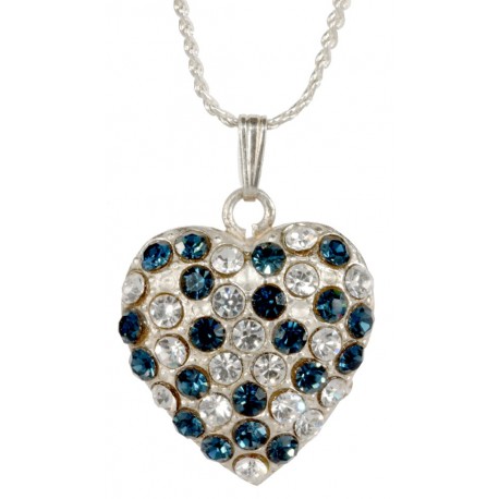 Pendentif Coeur  Double Face Diamant Saphir Argenté