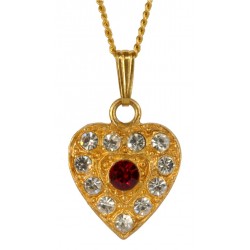 Pendentif coeur strass rouge doré