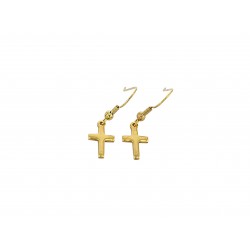 Boucles d'oreilles pendantes croix dorees