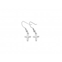 Boucles d'oreilles pendantes croix argentees