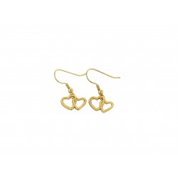 BOUCLES D'OREILLES PENDANTES DOUBLE COEUR DOREES