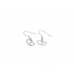 Boucles d'oreilles pendantes double coeur argentees