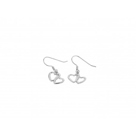 BOUCLES D'OREILLES PENDANTES DOUBLE COEUR ARGENTEESEES