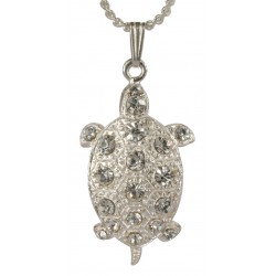 silver plated Little  Turtle with white swarovski crystal Pendant