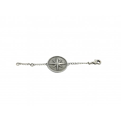 OLD SILVER PLATED COMPASS CHAIN BRACELET
