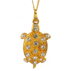 Pendentif petite tortue dore cristal swarovski blanc