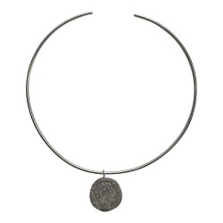 Collier jonc medaille barbu argente vif