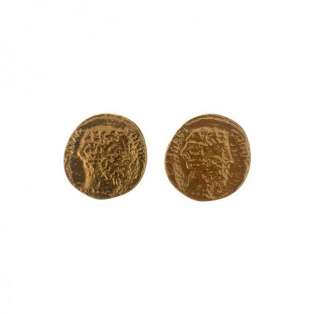 GOLD PLATED BEARDED MAN MEDAL EARINGS WITH TIGER EYE STONE