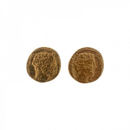 Boucle d oreille medaille barbu dore vif avec oeil de tigre