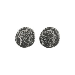 SILVER PLATED BEARDED MAN MEDAL EARINGS WITH LABRADORITE STONE