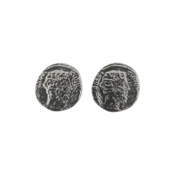 SILVER PLATED BEARDED MAN MEDAL EARINGS