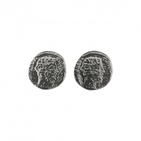 SILVER PLATED BEARDED MAN MEDAL EARINGS WITH LABRADORITE STONE