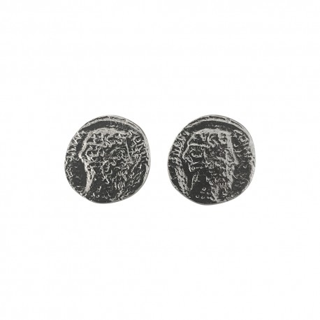 BOUCLE D OREILLE MEDAILLE BARBU ARGENTE VIF AVEC LABRADORITE