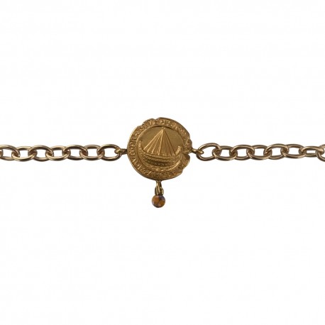 GOLD PLATED PARIS MEDAL CHAIN BRACELET WITH TIGER EYE STONE