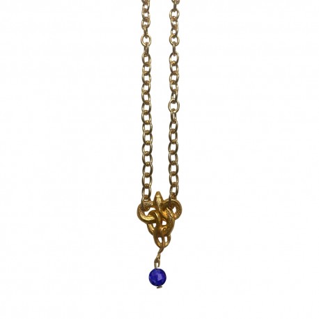 Pendentif serpent enlace dore vif avec lapis lazuli