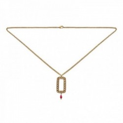SAUTOIR CHAINE RECTANGLE DORE VIF AVEC GORGONE ROUGE