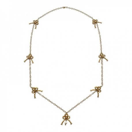 GOLD PLATED BIG BOW WITH WHITE JADE STONE  NECKLACE