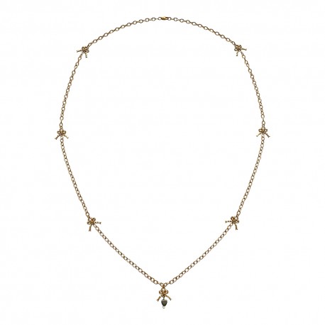 GOLD PLATED SMALL BOW WITH BLACK ONYX STONE  NECKLACE