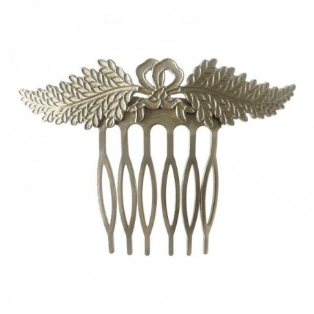 SILVER PLATED BOW AND LEAF COMB